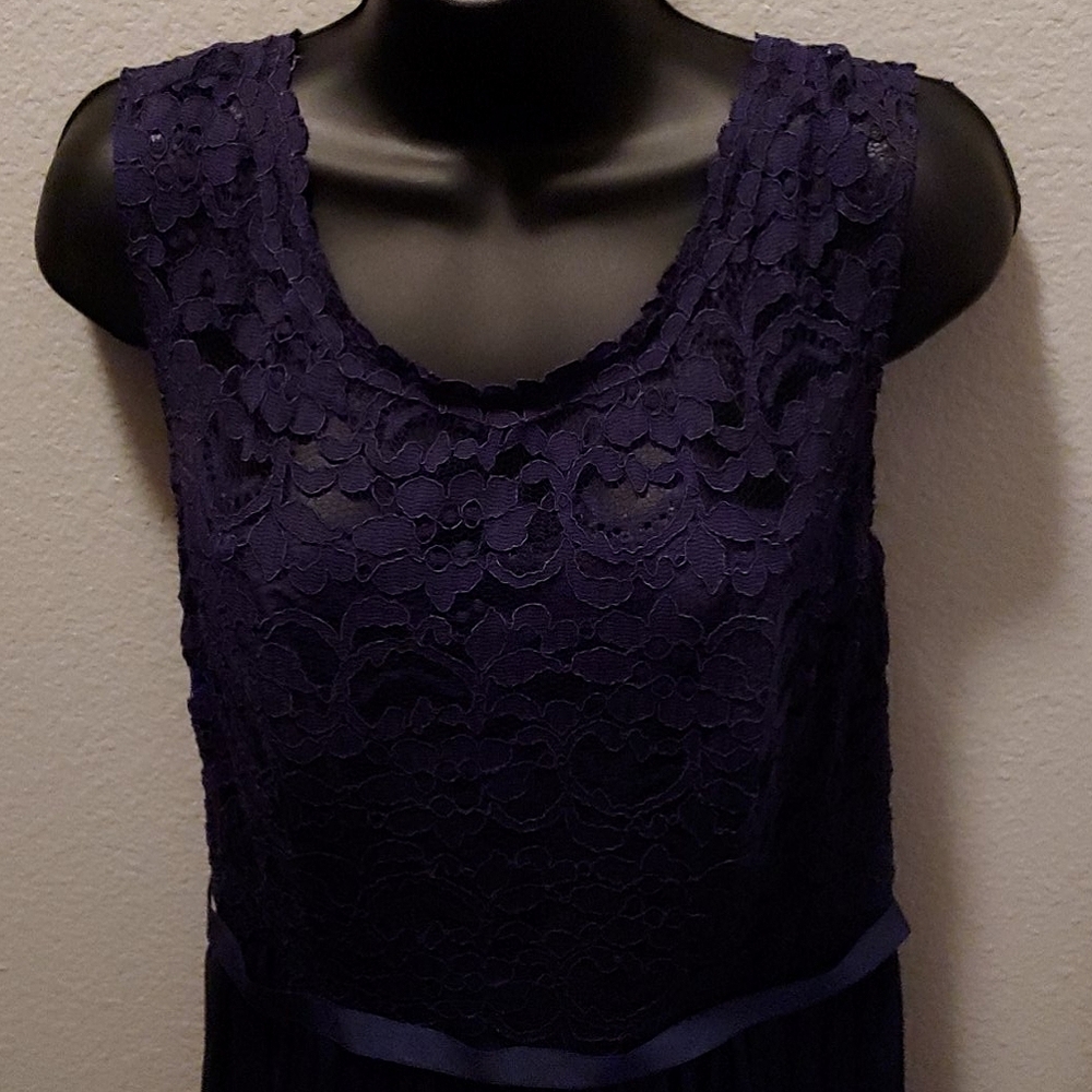 Long Lace Mesh Cap Sleeve Bridesmaid's Dress